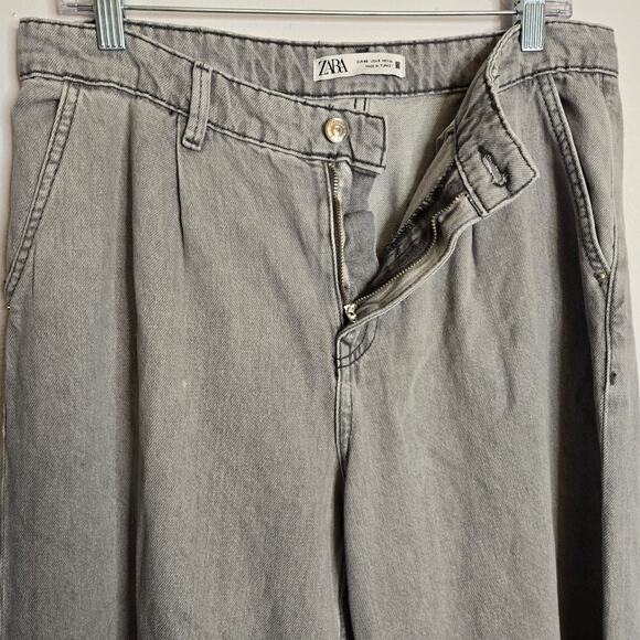 Zara Pleated Baggy Wide Leg Jeans Gray Size 8 90's Grunge Skate Casual Loose - Picture 4 of 8